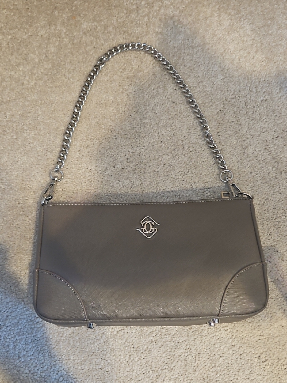 Gray Chain-Handle Shoulder Bag